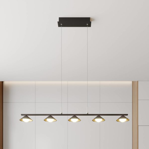 Lucande Kianos suspension LED, noire, à 5 lampes LUCANDE