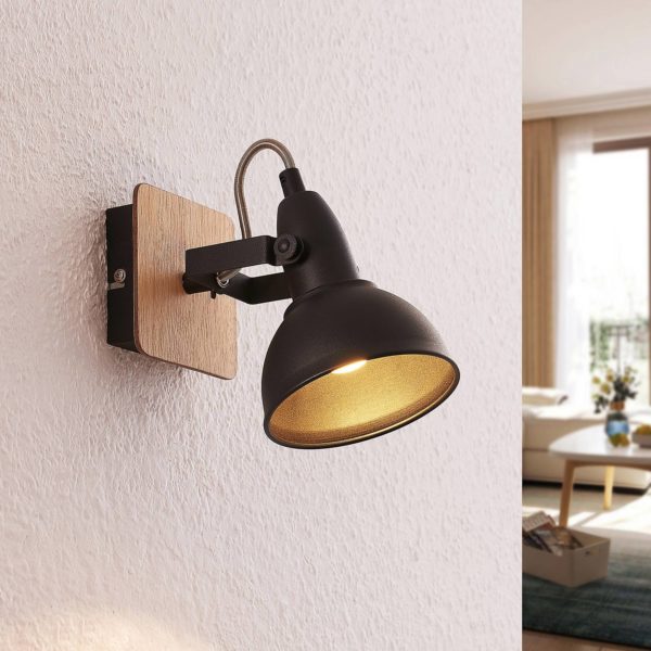 Lindby Aylis spot, noir, bois, 1 lampe LINDBY
