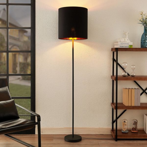 Lindby Nymar lampadaire, tissu, noir-doré LINDBY