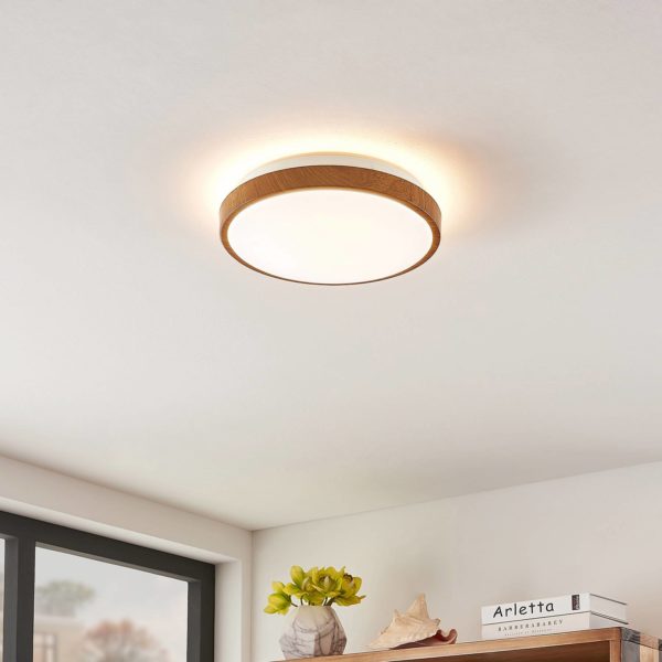 Lindby Mendosa plafonnier LED, aspect bois, rond LINDBY