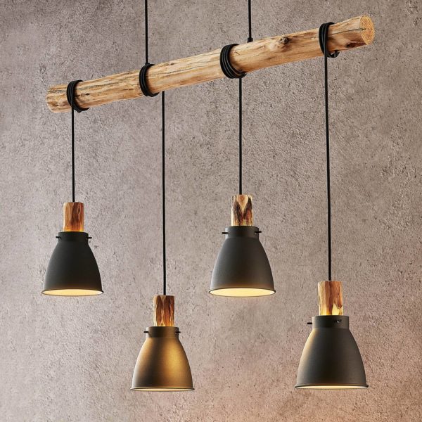 Lindby suspension Trebale, 4 lampes, E14, fer, bois LINDBY