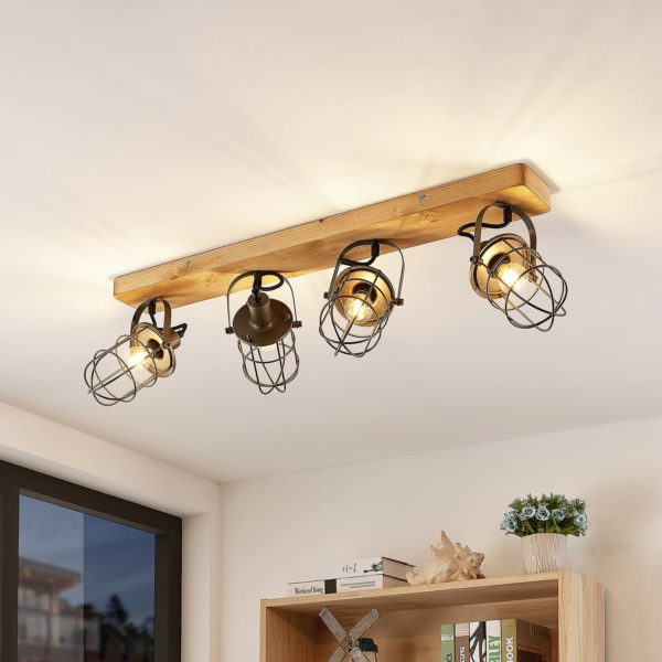 Lindby Serima plafonnier avec bois, à 4 lampes LINDBY