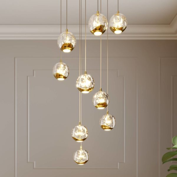 Lucande Hayley suspension LED, à 9 lampes, dorée LUCANDE