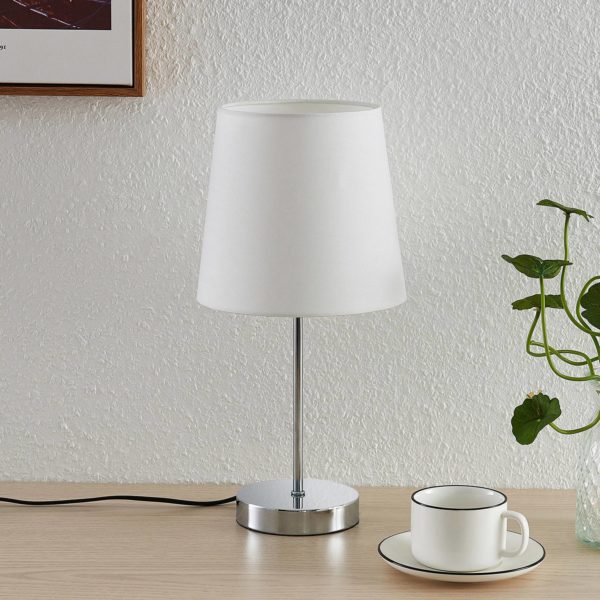 Lindby Leza lampe à poser chromée, abat-jour blanc LINDBY