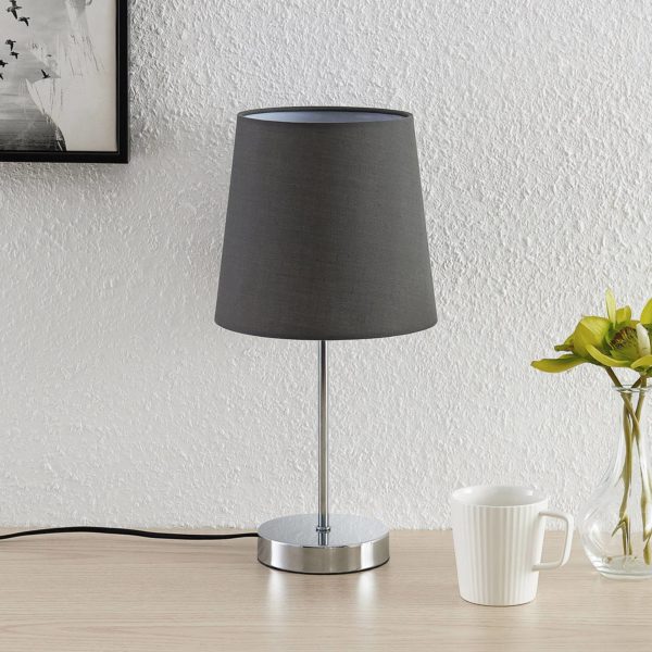 Lindby Leza lampe à poser chromée, abat-jour gris LINDBY