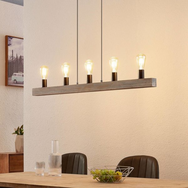 Lindby Relia suspension, avec barres en bois LINDBY