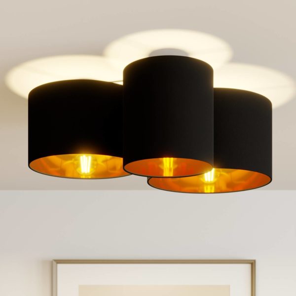 Lindby Laurenz plafonnier, 3 lampes, noir-doré LINDBY