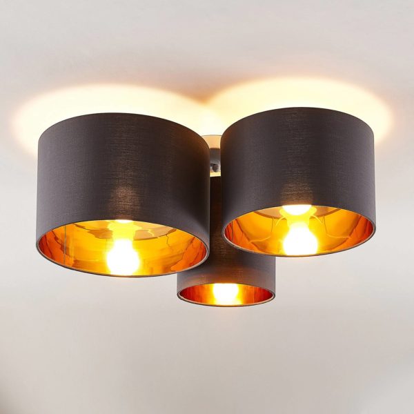 Lindby Laurenz plafonnier, 3 lampes, gris-or LINDBY