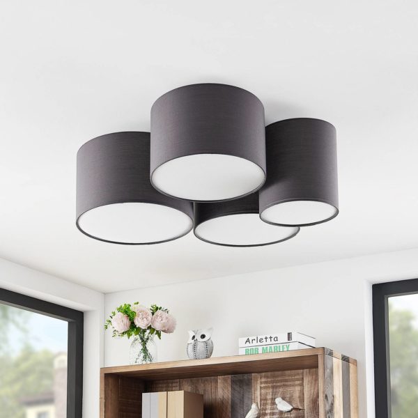 Lindby Laurenz plafonnier, 4 lampes, gris LINDBY