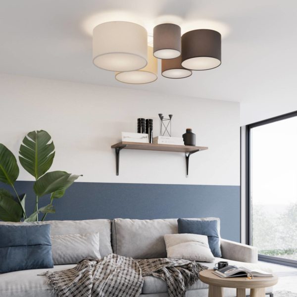 Lindby Laurenz plafonnier, 5 l. 93cm brun-beige LINDBY