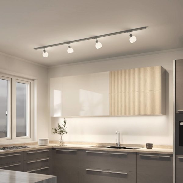 Lindby système de lampes sur rail monophasé Linaro, E14, 4 x 8 W, argenté LINDBY
