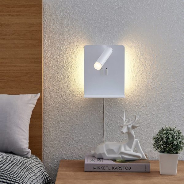 Lucande spot mural LED Zavi, blanc, prise, rangement, USB LUCANDE