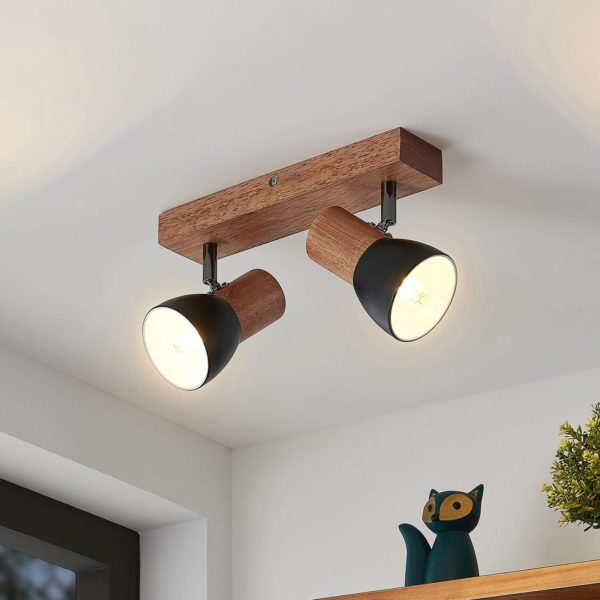 Lindby Tonja spot pour plafond avec bois, 2 lampes LINDBY