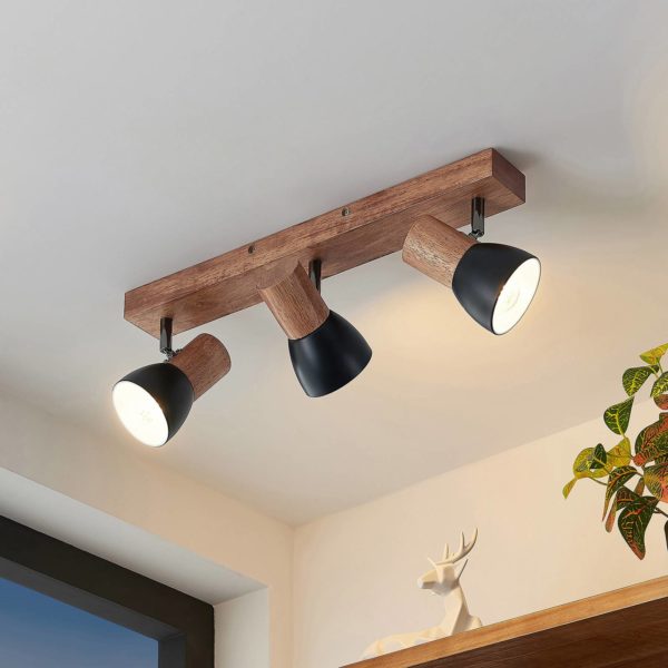 Lindby Tonja spot pour plafond avec bois, 3 lampes LINDBY