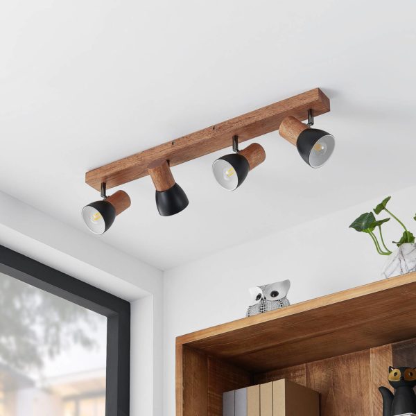 Lindby Tonja spot pour plafond avec bois, 4 lampes LINDBY