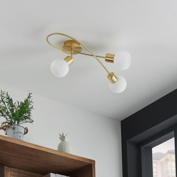 Lindby plafonnier Elaina 3 lampes long, laiton LINDBY
