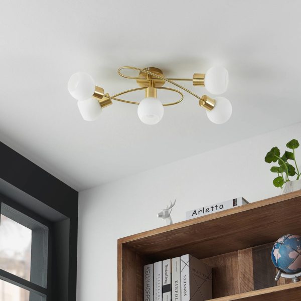 Lindby plafonnier Elaina 5 lampes long, laiton LINDBY
