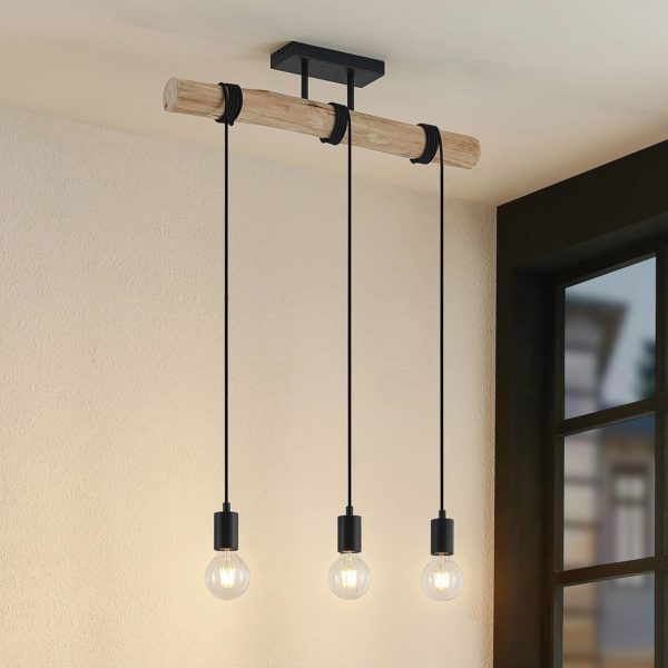 Lindby Amilia suspension avec bois, à 3 lampes LINDBY