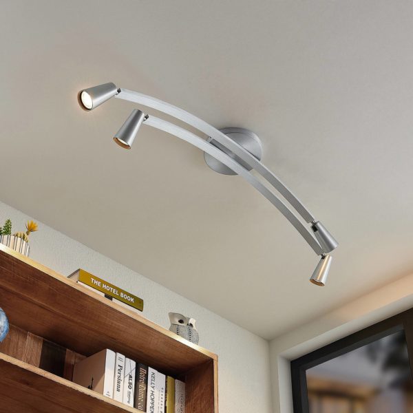 Lucande Velanoris plafonnier, 4 lampes, alu brossé LUCANDE