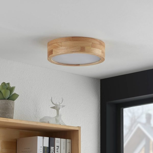Lindby Tanju plafonnier, chêne, Ø 30 cm LINDBY