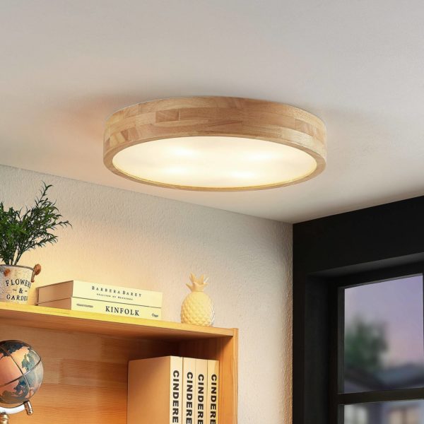 Lindby Tanju plafonnier, chêne, Ø 50 cm LINDBY