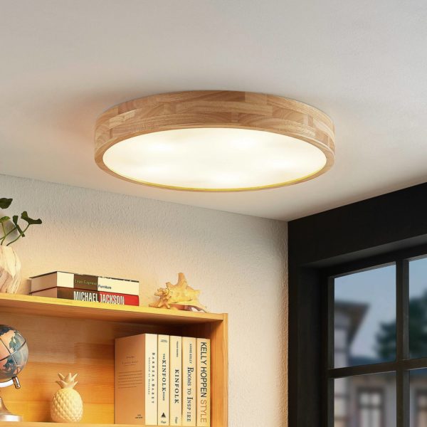 Lindby Tanju plafonnier, chêne, Ø 60 cm LINDBY