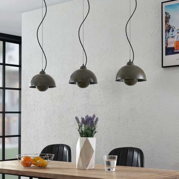 Lindby Gretja suspension à trois lampes, gris foncé LINDBY