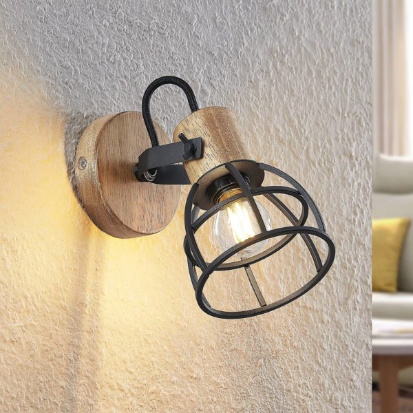 Lindby Flintos spot cage, à 1 lampe, bois clair LINDBY