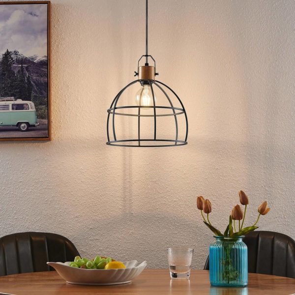 Lindby Flintos suspension, à une lampe, bois clair LINDBY