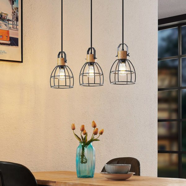 Lindby Flintos suspension, à 3 lampes, bois clair LINDBY