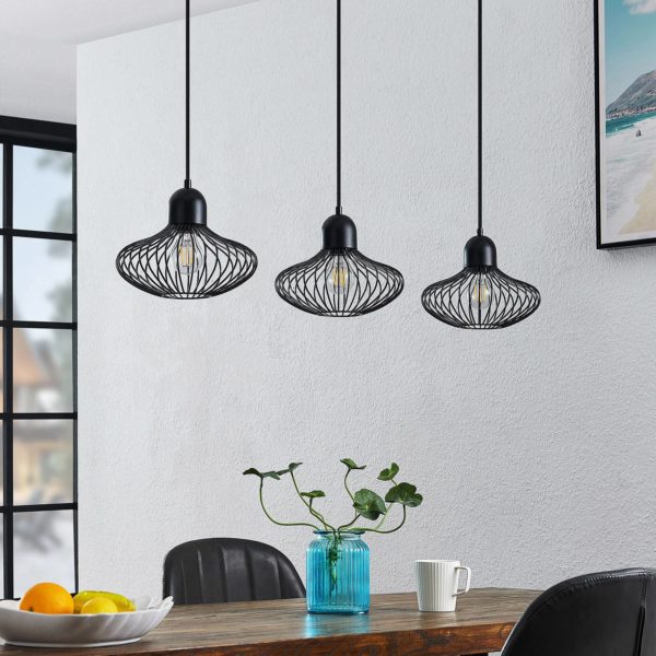 Lindby Justinos Suspension à trois lampes, noir LINDBY