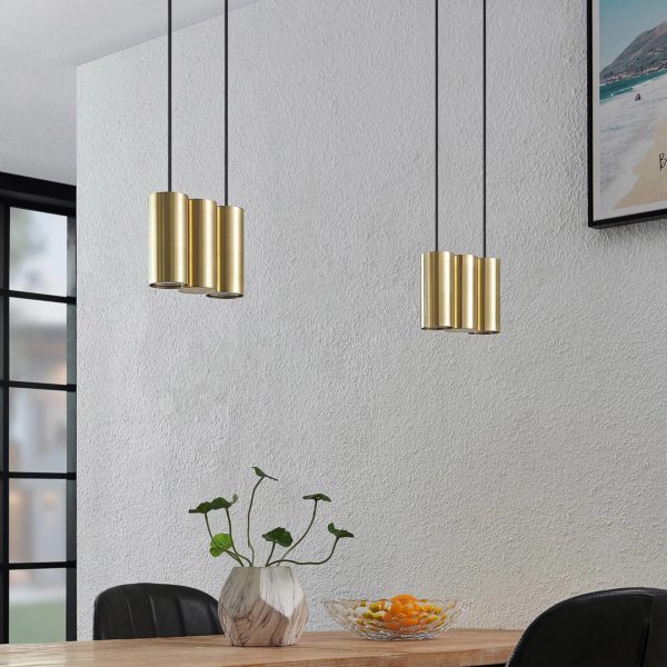 Lucande Cesur suspension, à six lampes, laiton LUCANDE