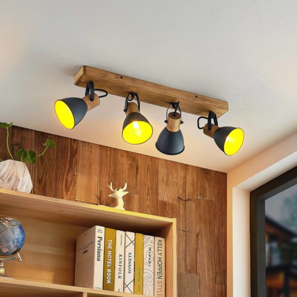 Lindby Merela spot, bois, noir, à quatre lampes LINDBY