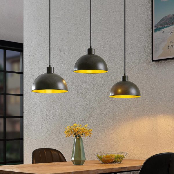 Lindby Jorek suspension, acier, à trois lampes LINDBY