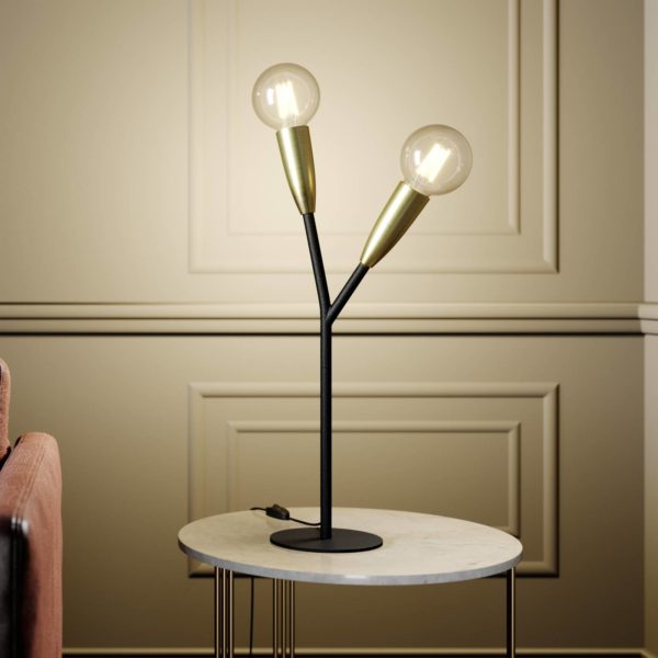 Lucande Carlea lampe à poser 2 lampes, noir-laiton LUCANDE