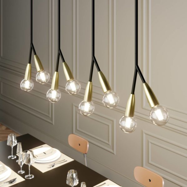 Lucande Carlea suspension, 8 lampes, noir-laiton LUCANDE