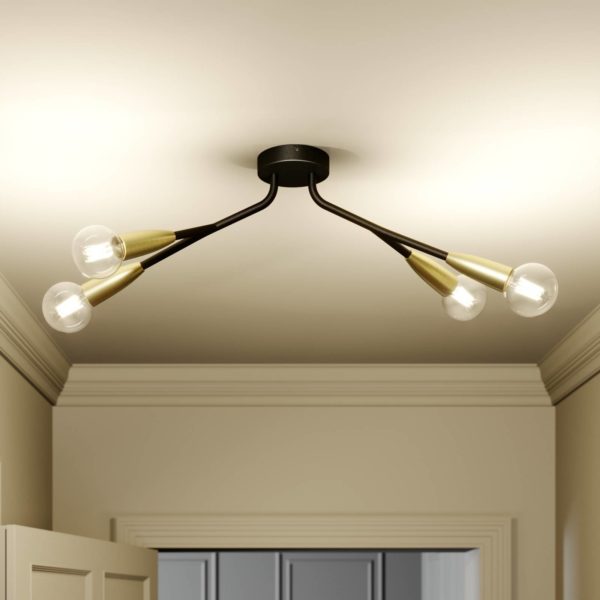 Lucande Carlea plafonnier à 4 lampes, noir-laiton LUCANDE