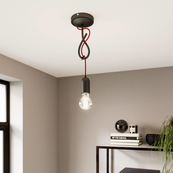 Lucande Jorna suspension, à 1 lampe, câble rouge LUCANDE
