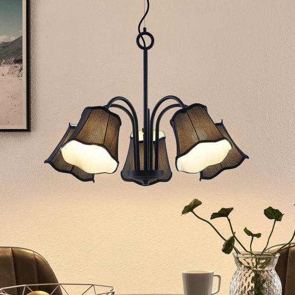 Lucande Binta suspension, à cinq lampes, noire LUCANDE