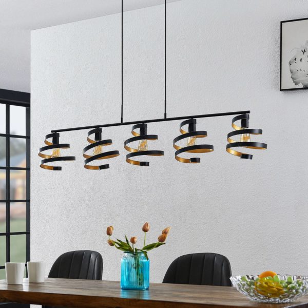 Lindby Colten suspension, à 3 lampes, noire, dorée LINDBY
