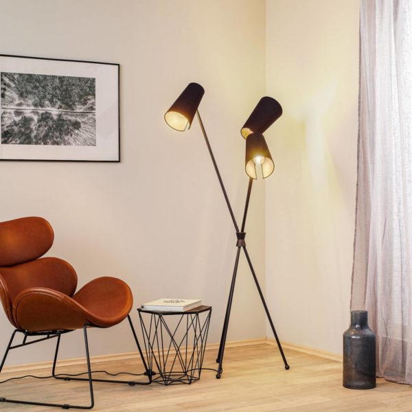Lucande Coleris lampe sur pied, à trois lampes, textile LUCANDE