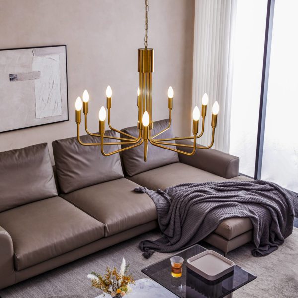 Lindby Elanova lustre à dix lampes, laiton LINDBY