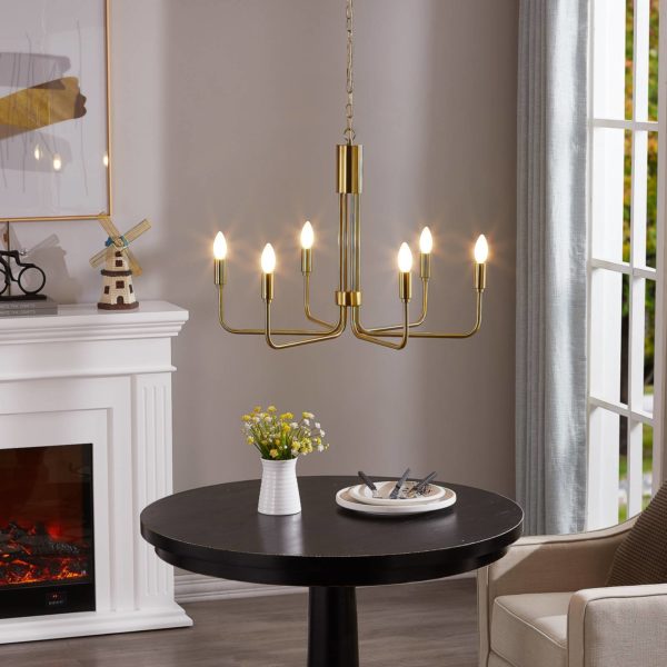 Lindby Elanova lustre à six lampes, laiton LINDBY
