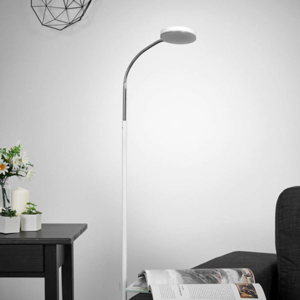 Lindby lampe sur pied LED Milow, blanc, hauteur 140 cm, interrupteur à pied LINDBY