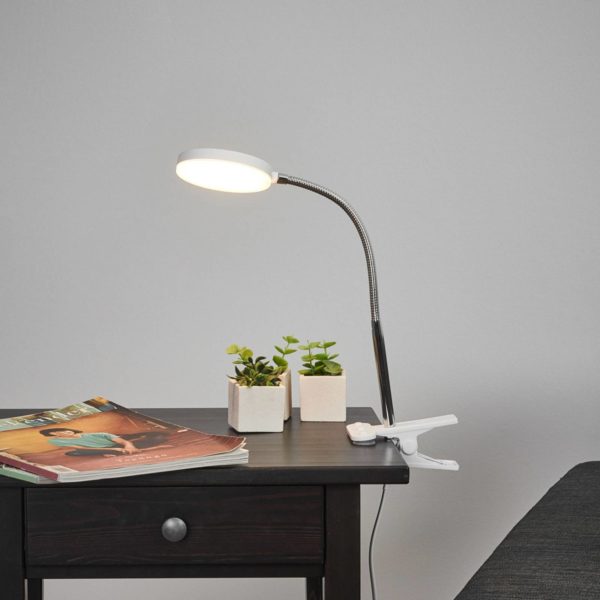 Lampe à pince LED Lindby Milow, blanc, métal, hauteur 36 cm LINDBY
