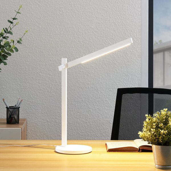 Lindby Lampe de bureau LED Loretta, linéaire, blanc LINDBY