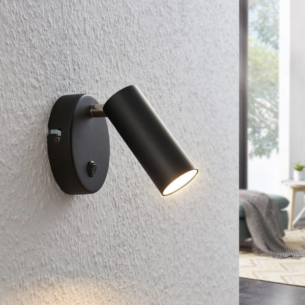 Lindby Spot LED Camille avec interrupteur, noir, 1 lampe LINDBY