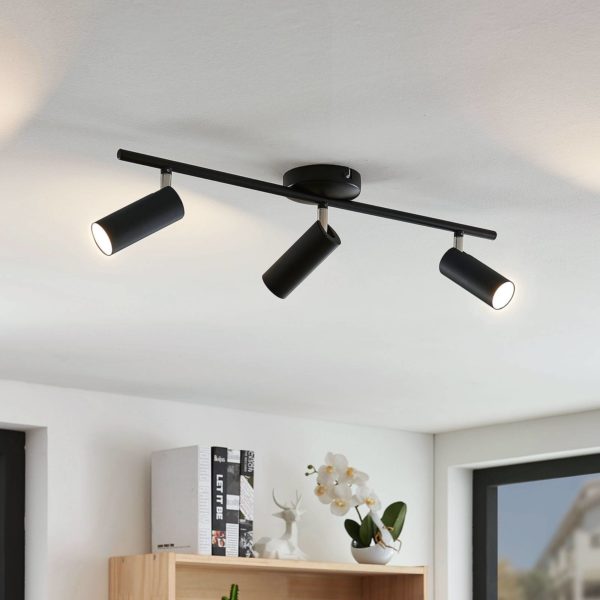 Lindby Plafonnier LED Camille, noir, 3 lampes LINDBY
