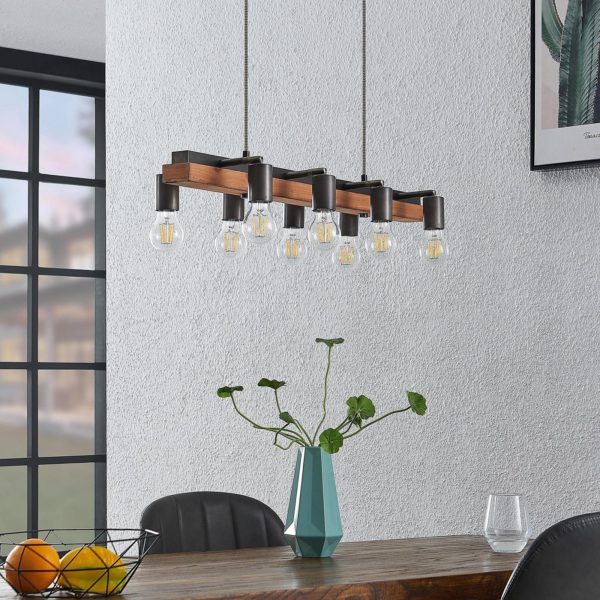 Lindby Morleen – suspension, 8 lampes, bois foncé LINDBY