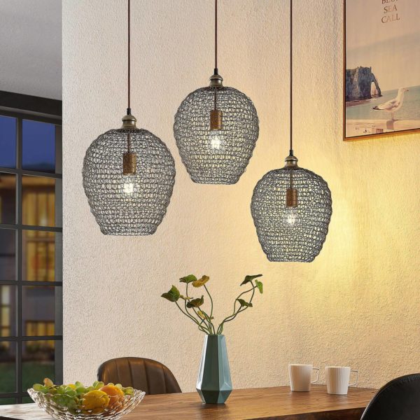 Lindby Benja suspension, à 3 lampes, laiton LINDBY